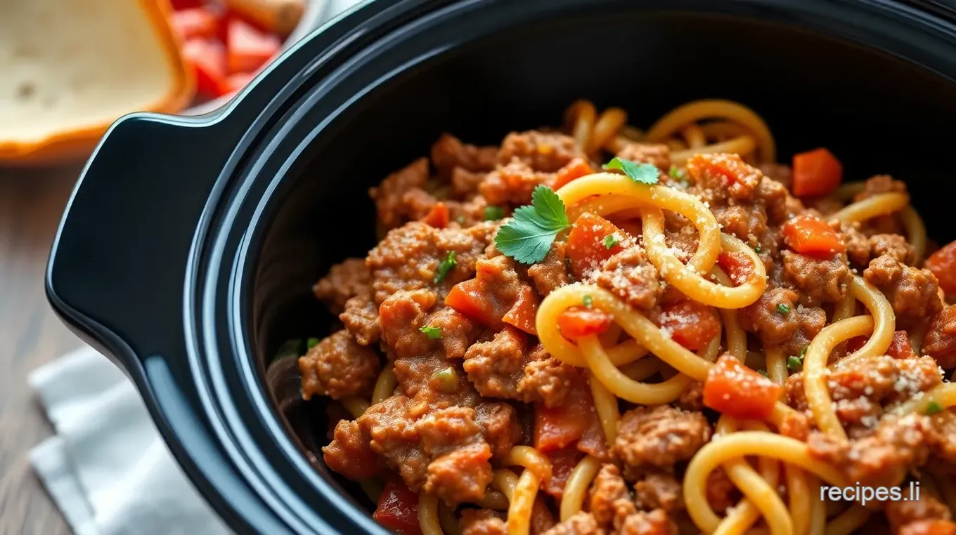 Slow Cooker Beef Pasta with Angel Hair