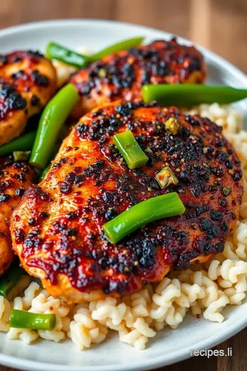 Smoky Blackened Chicken with Spicy Green Peppers presentation