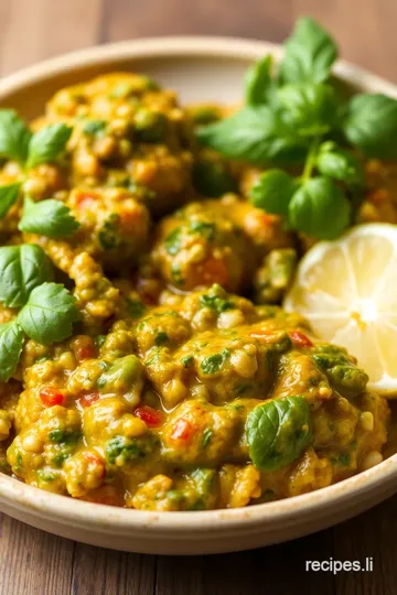 Red Pepper Sauce with Arugula Pistachio Pesto presentation