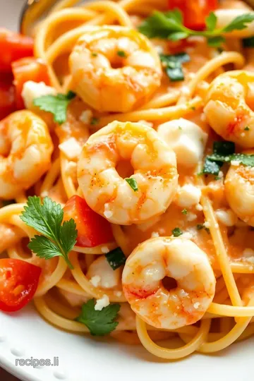 Creamy shrimp and pasta recipes with pico de gallo recipe: Easy Delicious Summer Dish! presentation