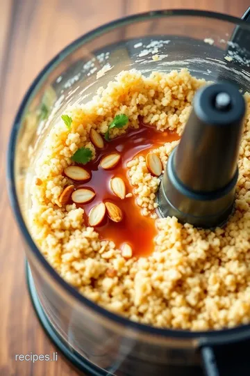 Almond-Crusted Asian Style Quinoa Bowl with Almond Sauce presentation