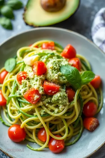 Raw Vegan Zucchini Noodles with Creamy Pesto presentation