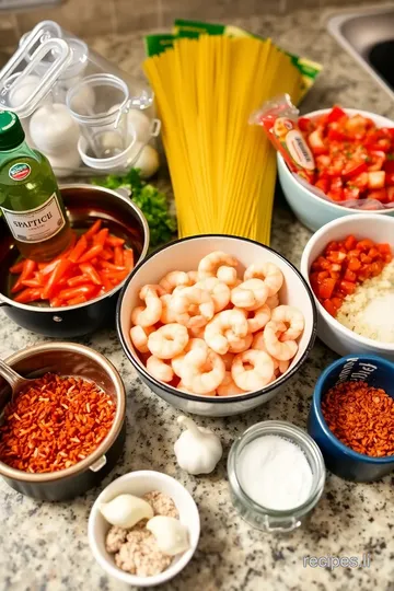 Spicy Shrimp Pasta with Fresh Pico de Gallo ingredients