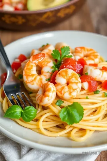 Spicy Shrimp Pasta with Fresh Pico de Gallo presentation