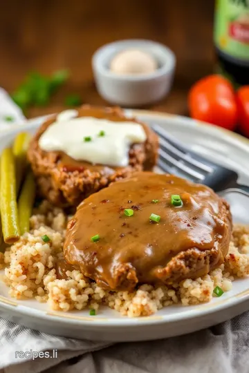 Tender Ground Chicken Salisbury Steak with Savory Mushroom Gravy presentation